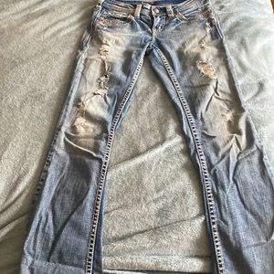 Silver Aikos light wash jeans size 28 l 33 w holes